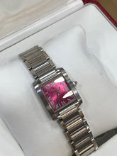 Load image into Gallery viewer, Cartier Tank Française . Stainless Steel . Pink Floral Dial . Pink Cabochon Crown