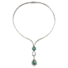 Load image into Gallery viewer, Emerald and Diamond Drop Necklace 18 Carat White Gold, 1960s