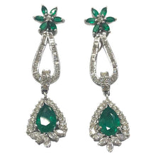 Load image into Gallery viewer, Emerald and Diamond Drop Earrings 18 Carat White Gold, 1960s