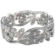 Load image into Gallery viewer, Edwardian Style Diamond Set Floral Design Band Ring 18 Carat White Gold