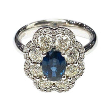 Load image into Gallery viewer, 18 Carat White Gold Sapphire and Diamond Flower Cluster Ring