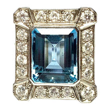 Load image into Gallery viewer, 18 Carat White Gold Art Deco Aquamarine and Diamond Ring
