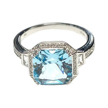 Load image into Gallery viewer, 18 Carat White Gold Art Deco Style Aquamarine and Diamond Cluster Ring