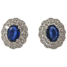 Load image into Gallery viewer, Large Edwardian Style Sapphire and Diamond Cluster Ear Studs