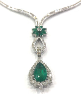 Load image into Gallery viewer, Emerald and Diamond Drop Necklace 18 Carat White Gold, 1960s