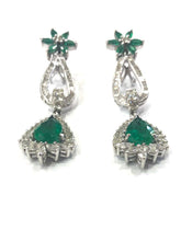 Load image into Gallery viewer, Emerald and Diamond Drop Earrings 18 Carat White Gold, 1960s