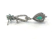 Load image into Gallery viewer, Emerald and Diamond Drop Earrings 18 Carat White Gold, 1960s