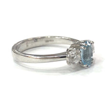 Load image into Gallery viewer, 18 Carat White Gold Aquamarine and Diamond Three-Stone Ring