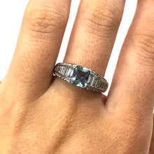 Load image into Gallery viewer, 18 Carat White Gold Aquamarine and Baguette Diamond Ring