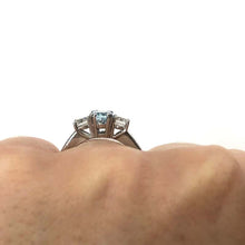 Load image into Gallery viewer, 18 Carat White Gold Aquamarine and Diamond Three-Stone Ring