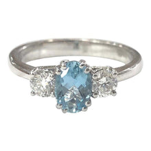 Load image into Gallery viewer, 18 Carat White Gold Aquamarine and Diamond Three-Stone Ring