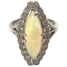 Load image into Gallery viewer, 18 Carat White Gold Edwardian Opal and Diamond Marquise Shape Cluster Ring