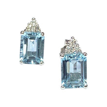 Load image into Gallery viewer, 18 Carat White Gold Aquamarine and Diamond Stud Earrings