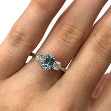 Load image into Gallery viewer, 18 Carat White Gold Aquamarine and Diamond Three-Stone Ring