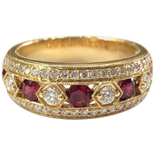 Load image into Gallery viewer, 18 Carat Yellow Gold Ruby and Diamond Band Ring