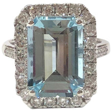 Load image into Gallery viewer, 18 Carat White Gold Aquamarine and Diamond Cluster Ring