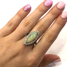Load image into Gallery viewer, 18 Carat White Gold Edwardian Opal and Diamond Marquise Shape Cluster Ring