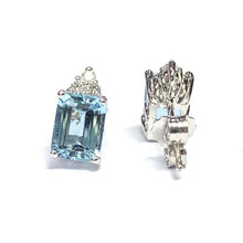 Load image into Gallery viewer, 18 Carat White Gold Aquamarine and Diamond Stud Earrings