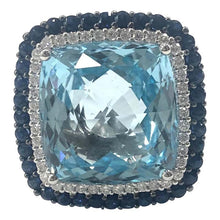 Load image into Gallery viewer, 1970s Blue Topaz, Sapphire and Diamond Cluster Cocktail Ring