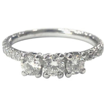 Load image into Gallery viewer, 18 Carat White Gold Three-Stone Diamond Ring with Full Diamond Set Shank