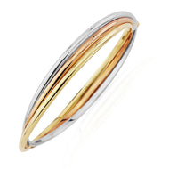 9CT White, Rose and Yellow Gold 'Russian' Three Tube Bangle