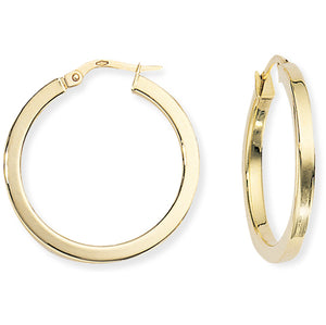 9CT Square Tube Round Hoop Earrings