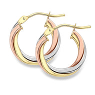9ct Three Colour Gold Hoop Earrings