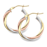 9ct Three Colour Gold Hoop Earrings