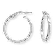 9ct White Gold Square Tube Round Hoop Earrings