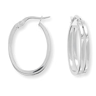 9ct White Gold Square Tube Oval Hoop Earrings