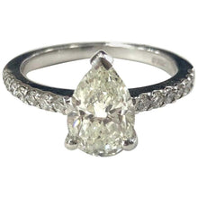 Load image into Gallery viewer, Pear Shape Diamond Single Stone Engagement Ring with Diamond Shoulders
