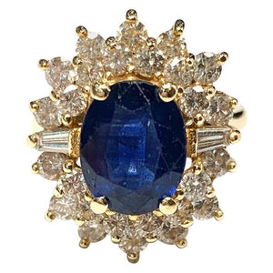 14 Carat Yellow Gold Sapphire and Diamond Cluster Ring