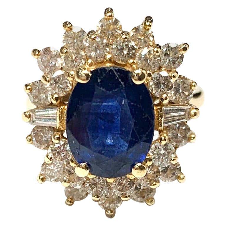 14 Carat Yellow Gold Sapphire and Diamond Cluster Ring