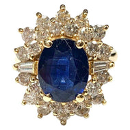 14 Carat Yellow Gold Sapphire and Diamond Cluster Ring