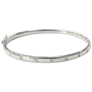 9 Carat White Gold Solid Hinged Diamond Bangle
