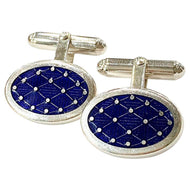 Navy Blue Solid Silver and Enamel Hinged Cufflinks