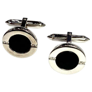 9 Carat White Gold Onyx and Diamond Hinged Cufflinks