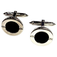 9 Carat White Gold Onyx and Diamond Hinged Cufflinks