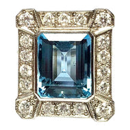 18 Carat White Gold Art Deco Aquamarine and Diamond Ring
