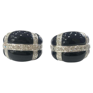 18 Carat White Gold Onyx and Diamond Earrings