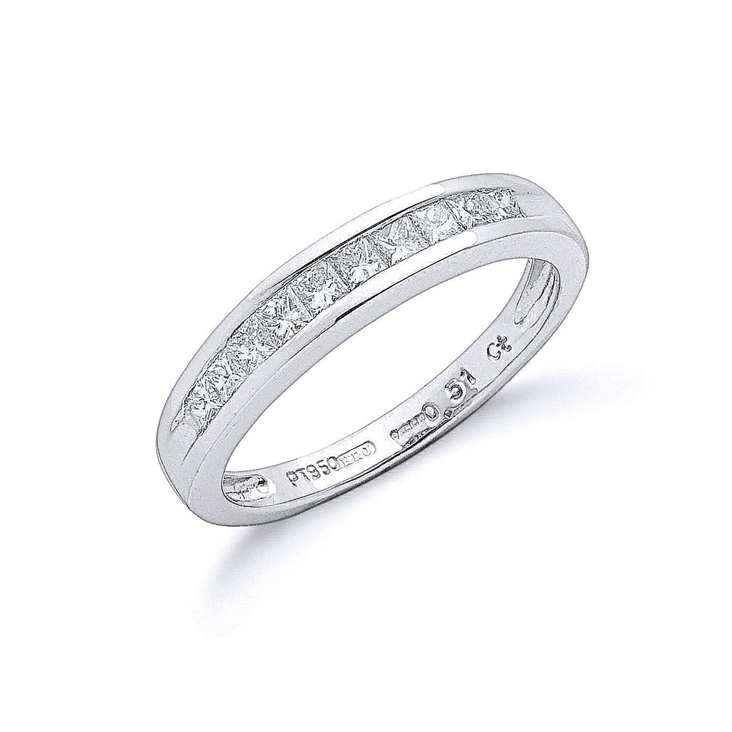 Platinum Princess Cut Diamond 0.50ct Half Eternity Ring