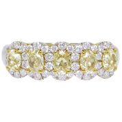 5Stone Yellow and White Diamond Cluster Ring