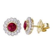 18ct Yellow Gold Ruby & Diamond Cluster Earrings