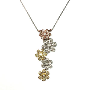 18ct Three Gold Diamond Flower Pendant