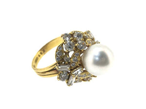 Sena Yellow Gold South Sea Pearl and Diamond Cocktail Ring