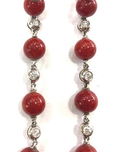 1960s Natural Coral and Diamond Drop Earrings
