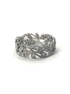 Edwardian Style Diamond Set Floral Design Band Ring 18 Carat White Gold