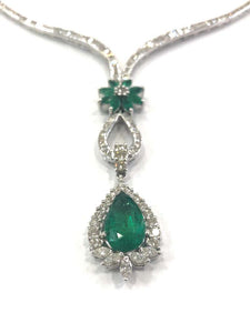 Emerald and Diamond Drop Necklace 18 Carat White Gold, 1960s