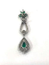 Load image into Gallery viewer, Emerald and Diamond Drop Earrings 18 Carat White Gold, 1960s
