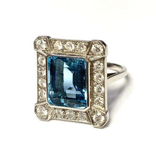 Load image into Gallery viewer, 18 Carat White Gold Art Deco Aquamarine and Diamond Ring
